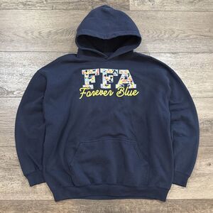 Vintage Y2K FFA Forever Blue Hoodie Mens XL Navy Floral Graphic Agriculture